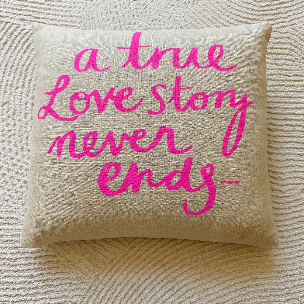 H&M Home “A true love story never ends...” Hot Pink Lettering Pillow Cover